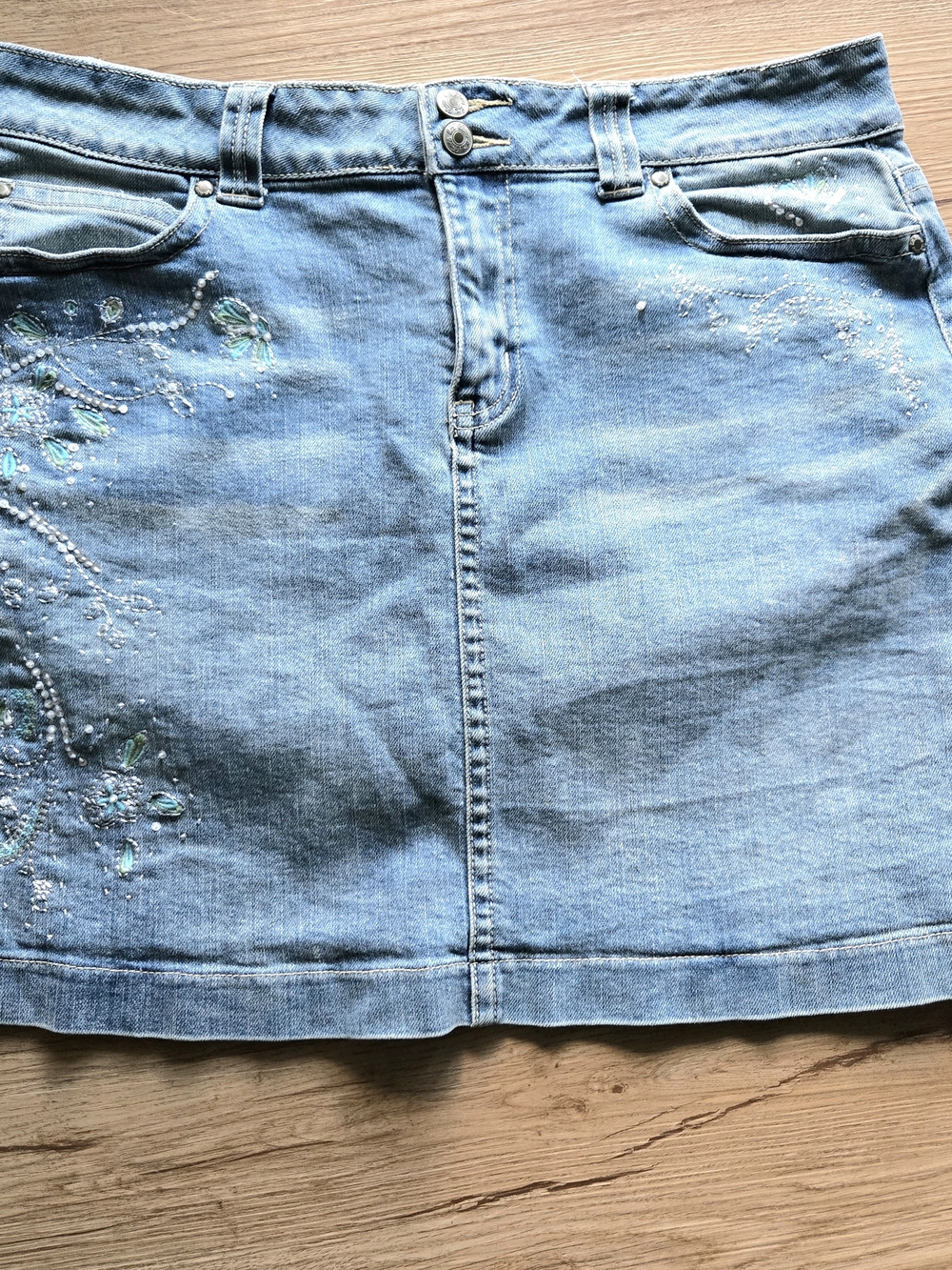 Vintage L.A. Blues Light Blue Beaded Mini Denim Skirt XL
